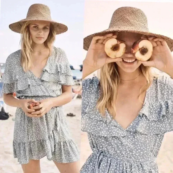 Auguste Edie Cascade Dusty Blue Wrap Mini Dress - Picture 8 of 8